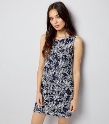Mela Navy Leaf Print Shift Dress New Look