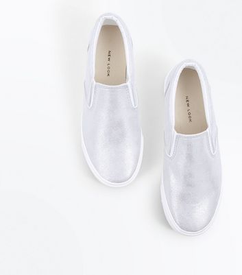 Silver Shimmer Slip On Trainers | New Look