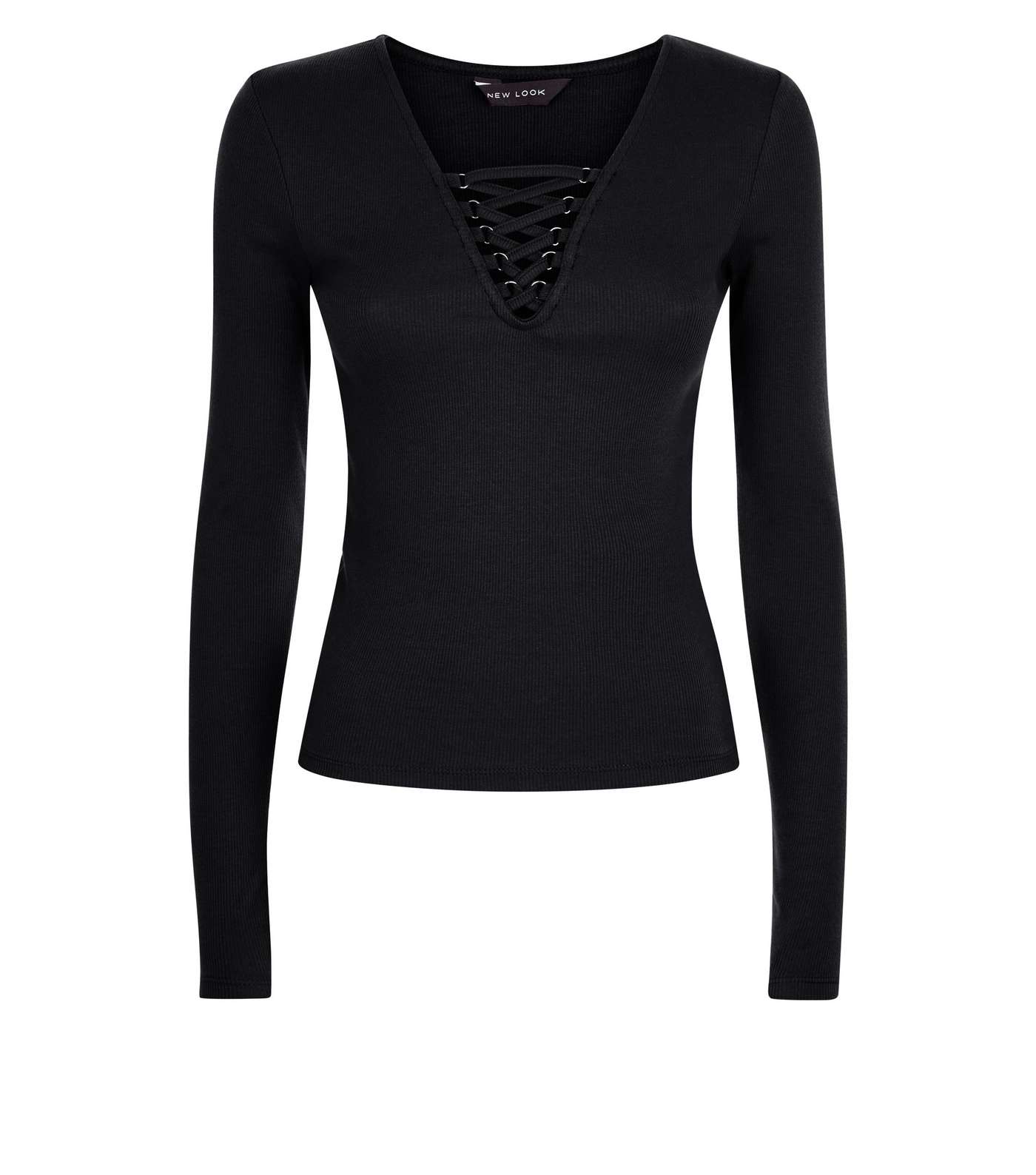 Black Lace-Up Neck Long Sleeve Top Image 4