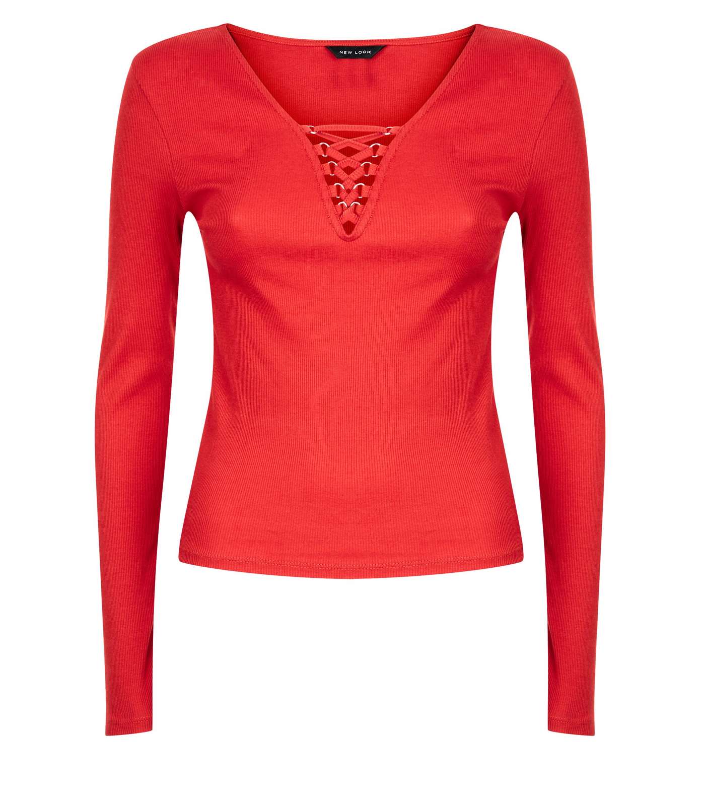 Red Lace-Up Neck Long Sleeve Top Image 4