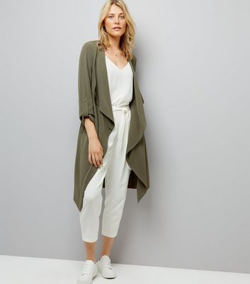 Khaki Waterfall Duster Jacket New Look