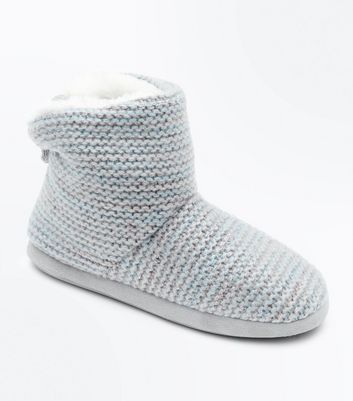 Grey Knitted Slipper Boots | New Look