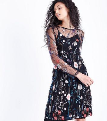 black floral embroidered dress