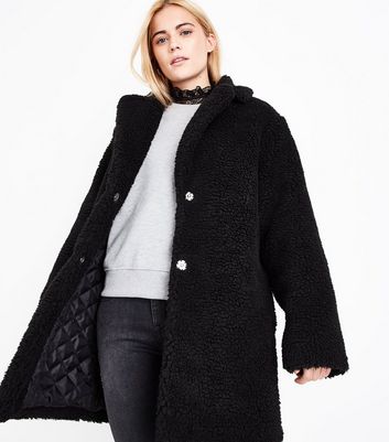 New Look Black Teddy Coat Flash S, Womens Black Faux Fur Teddy Coat