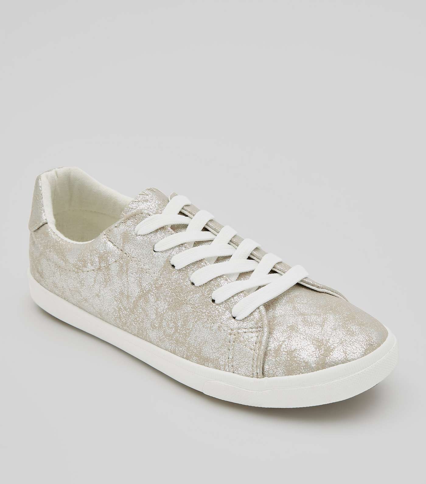 Silver Textured Lace Up Trainers