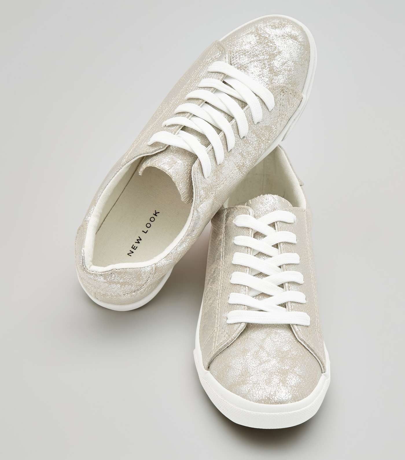 Silver Textured Lace Up Trainers Image 5
