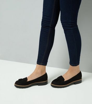 Black Chunky Tassel Loafers | New Look