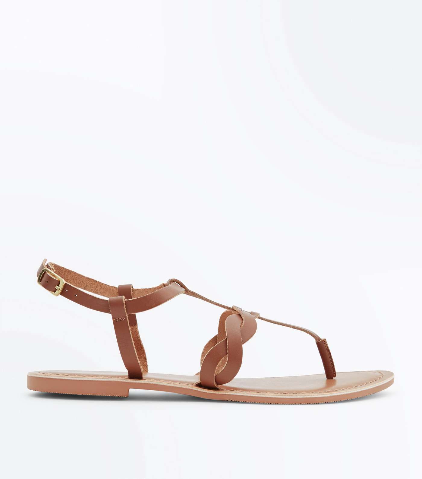 Tan Leather Plait Strap Flat Sandals