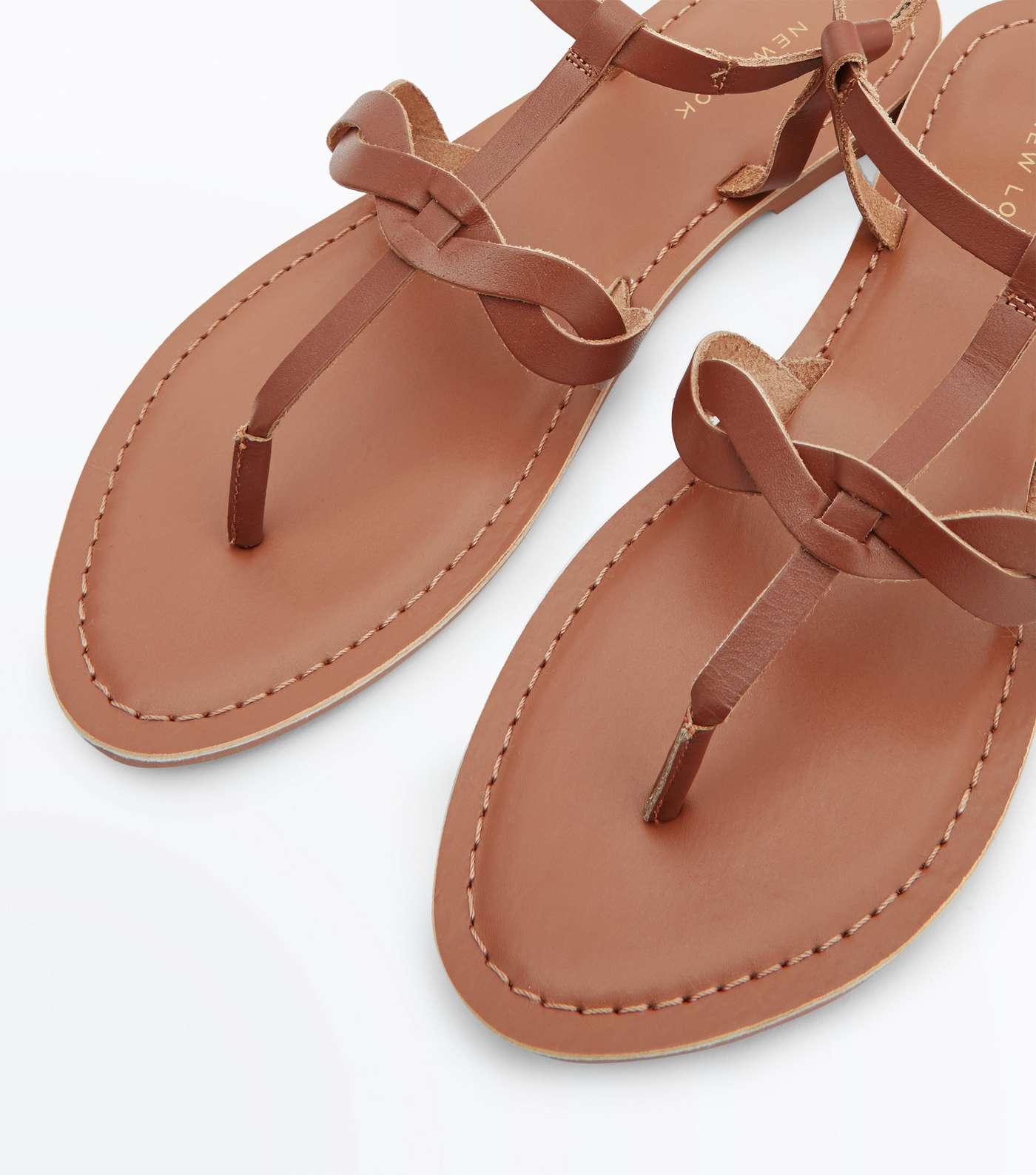 Tan Leather Plait Strap Flat Sandals Image 5