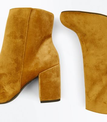 Yellow Velvet Block Heel Ankle Boots 