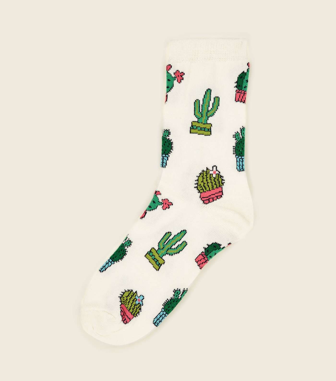 Cream Cactus Pattern Socks