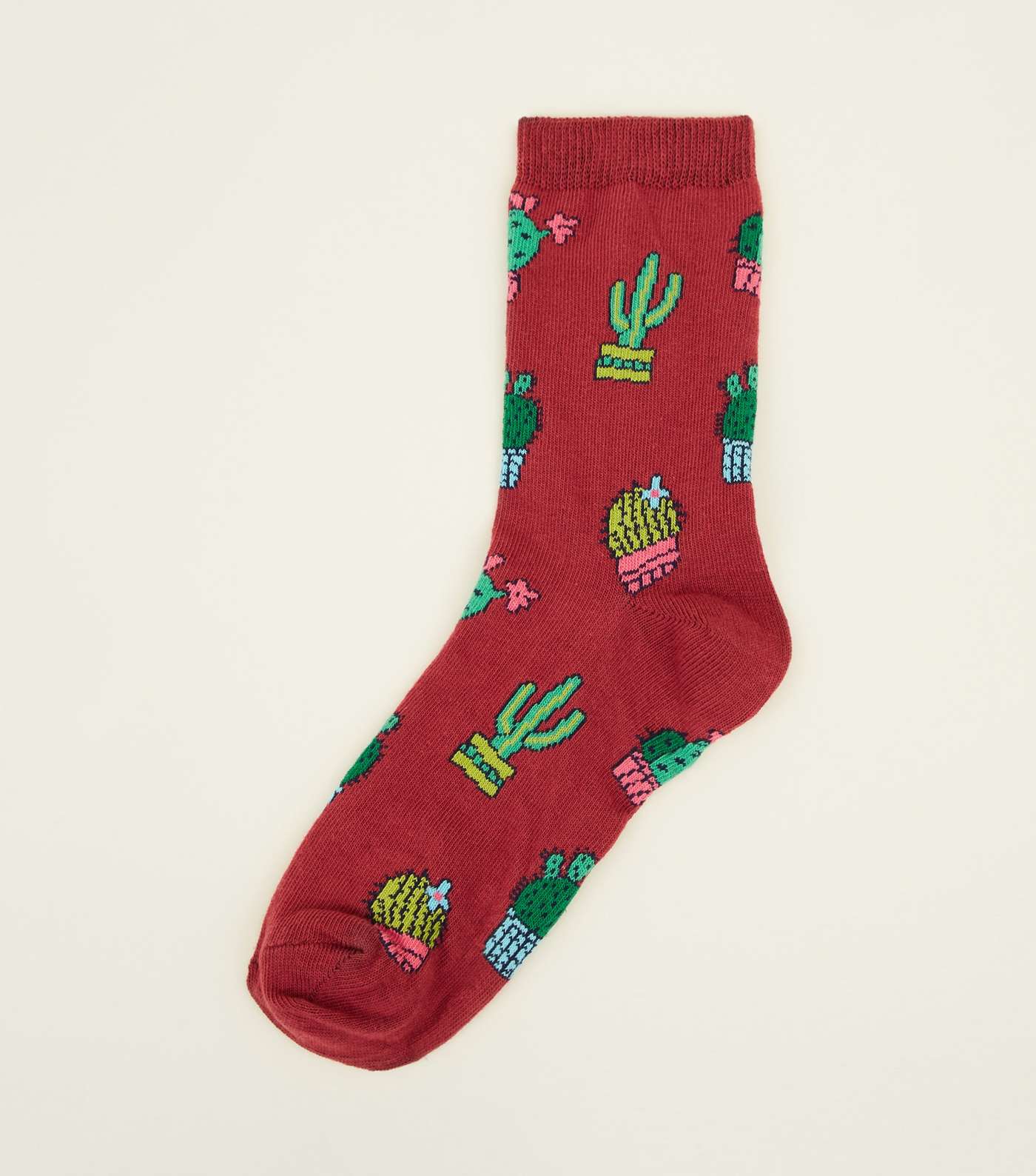 Burgundy Cactus Pattern Socks