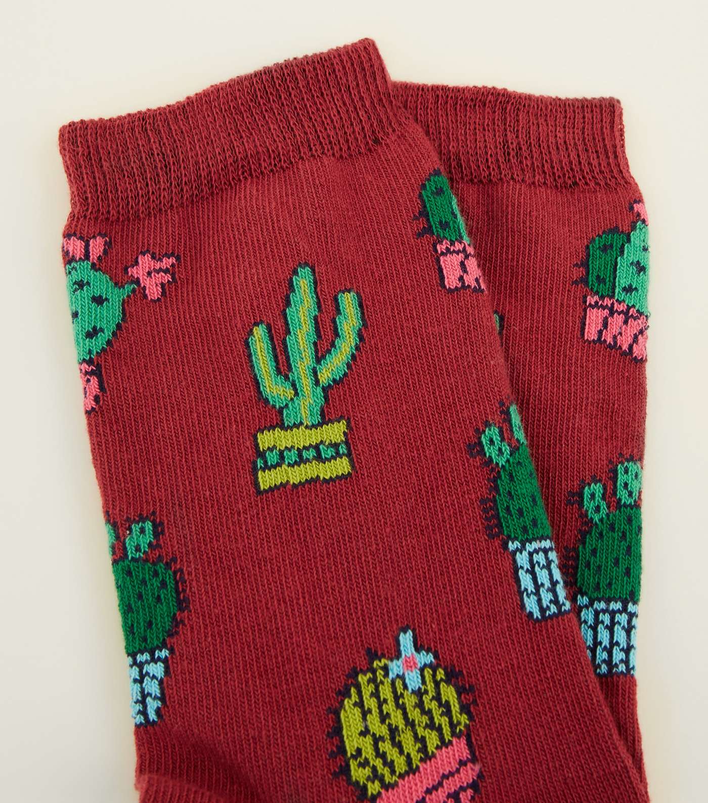 Burgundy Cactus Pattern Socks Image 3