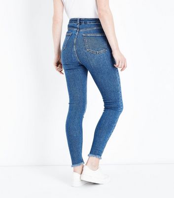 Blue High Rise Fray Hem Super Skinny Dahlia Jeans New Look