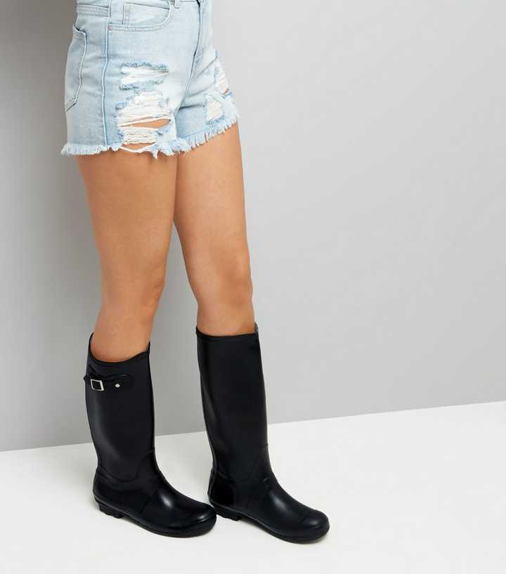 black knee high wellies