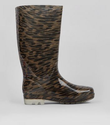 Stone Leopard Print Wellies | New Look