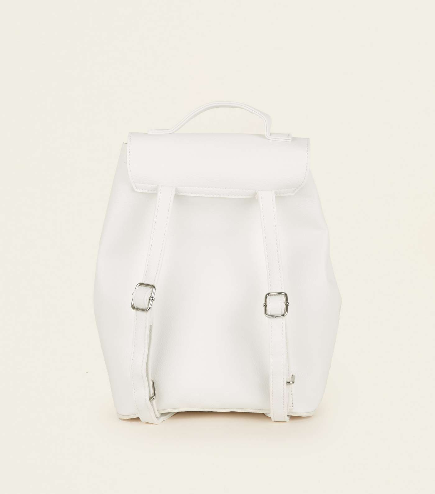 White Drawstring Pocket Front Backpack Image 4