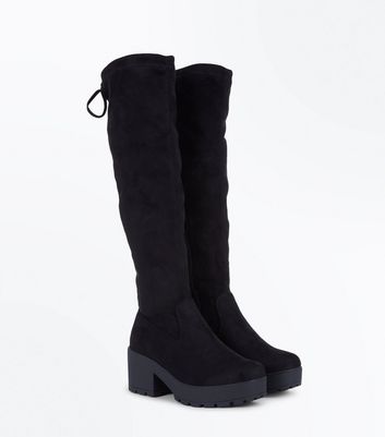 Teens Black Suedette Chunky Knee High Teens Black Suedette Chunky Knee High