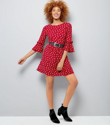 Red Floral Print Frill Sleeve Smock 