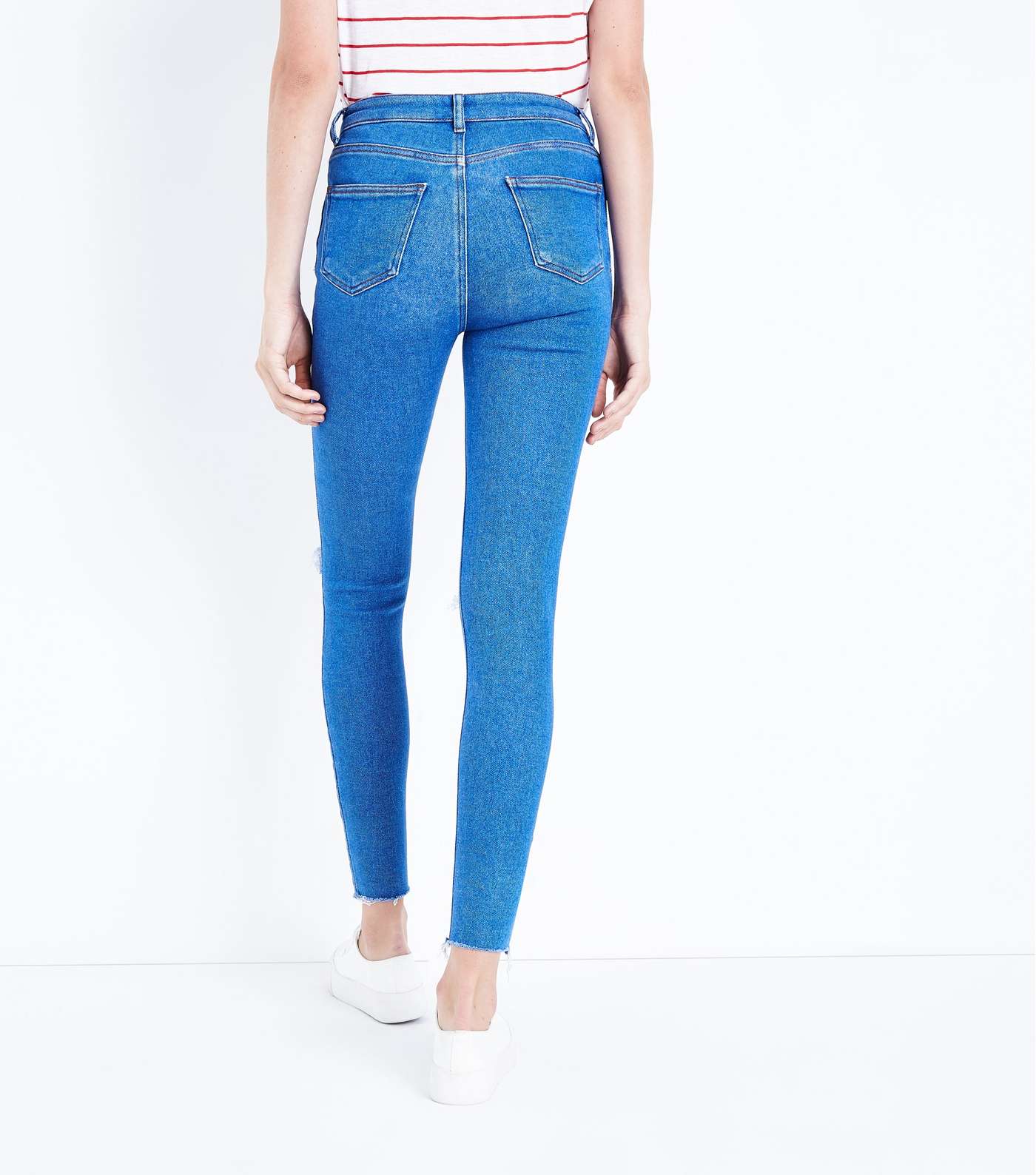 Bright Blue Ripped High Waist Super Skinny Hallie Jeans Image 3