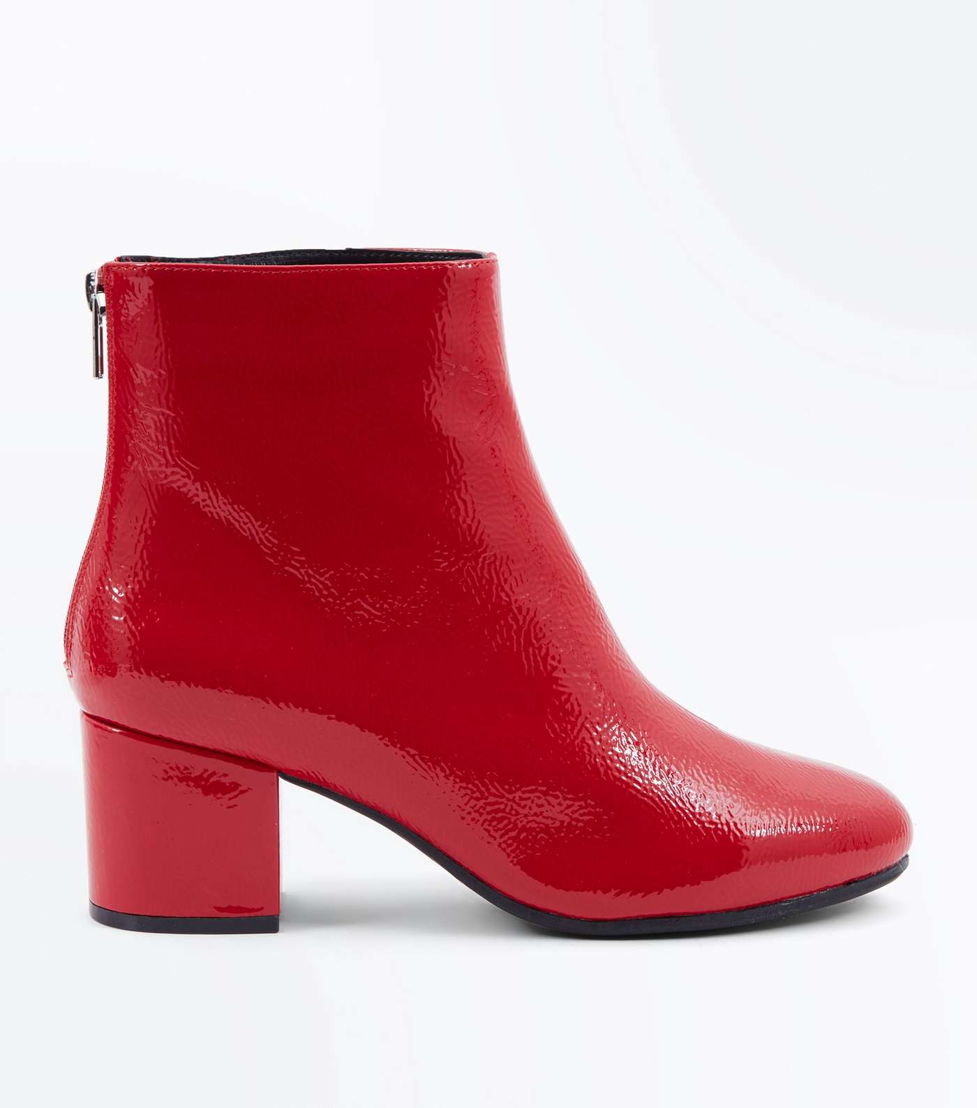 Wide Fit Red Patent Block Heel Ankle Boots