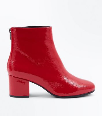 red block heel ankle boots