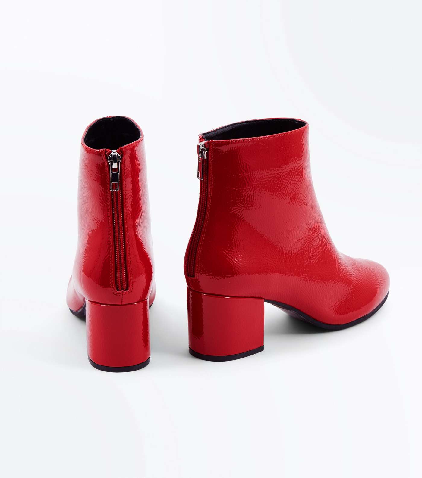 Wide Fit Red Patent Block Heel Ankle Boots Image 3