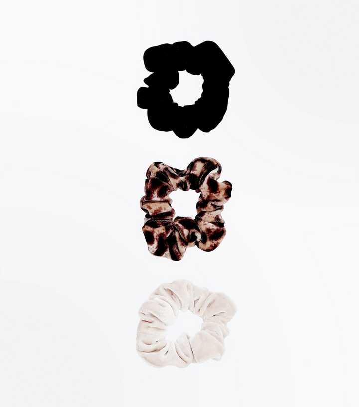 3 Pack Brown Leopard Print Velvet Scrunchies