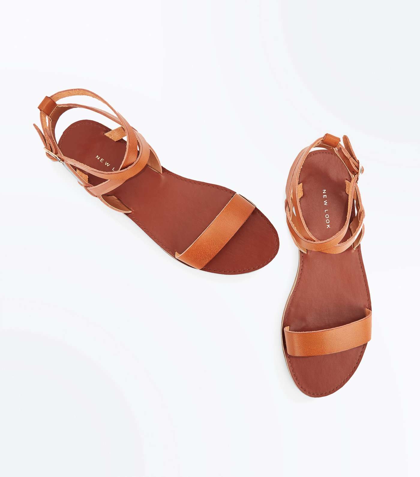Tan Ankle Cross Strap Sandals Image 4