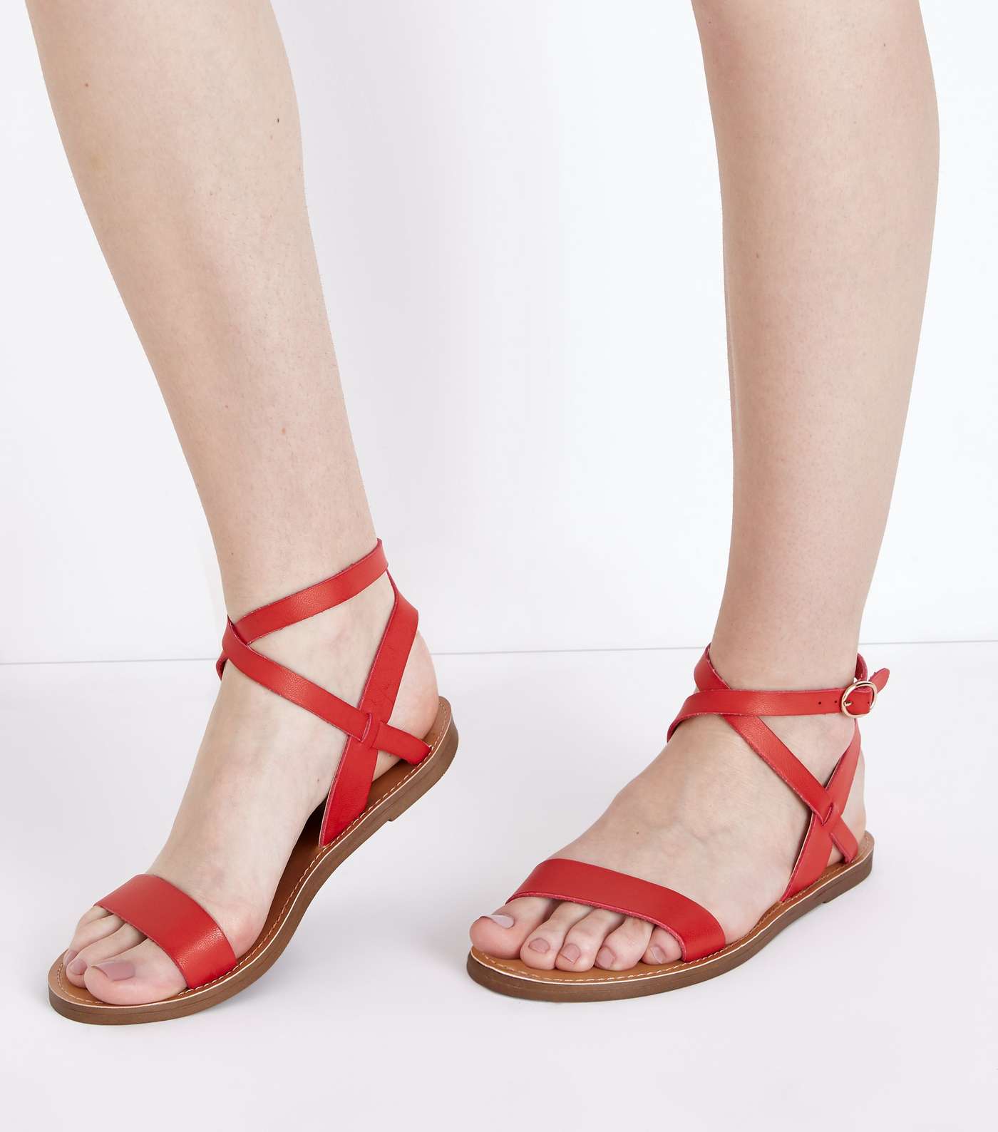 Red Ankle Cross Strap Sandals Image 2