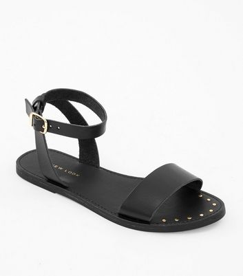 black jeweled flat sandals