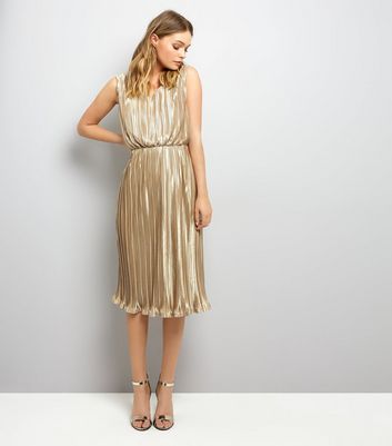 new look gold pleated dress