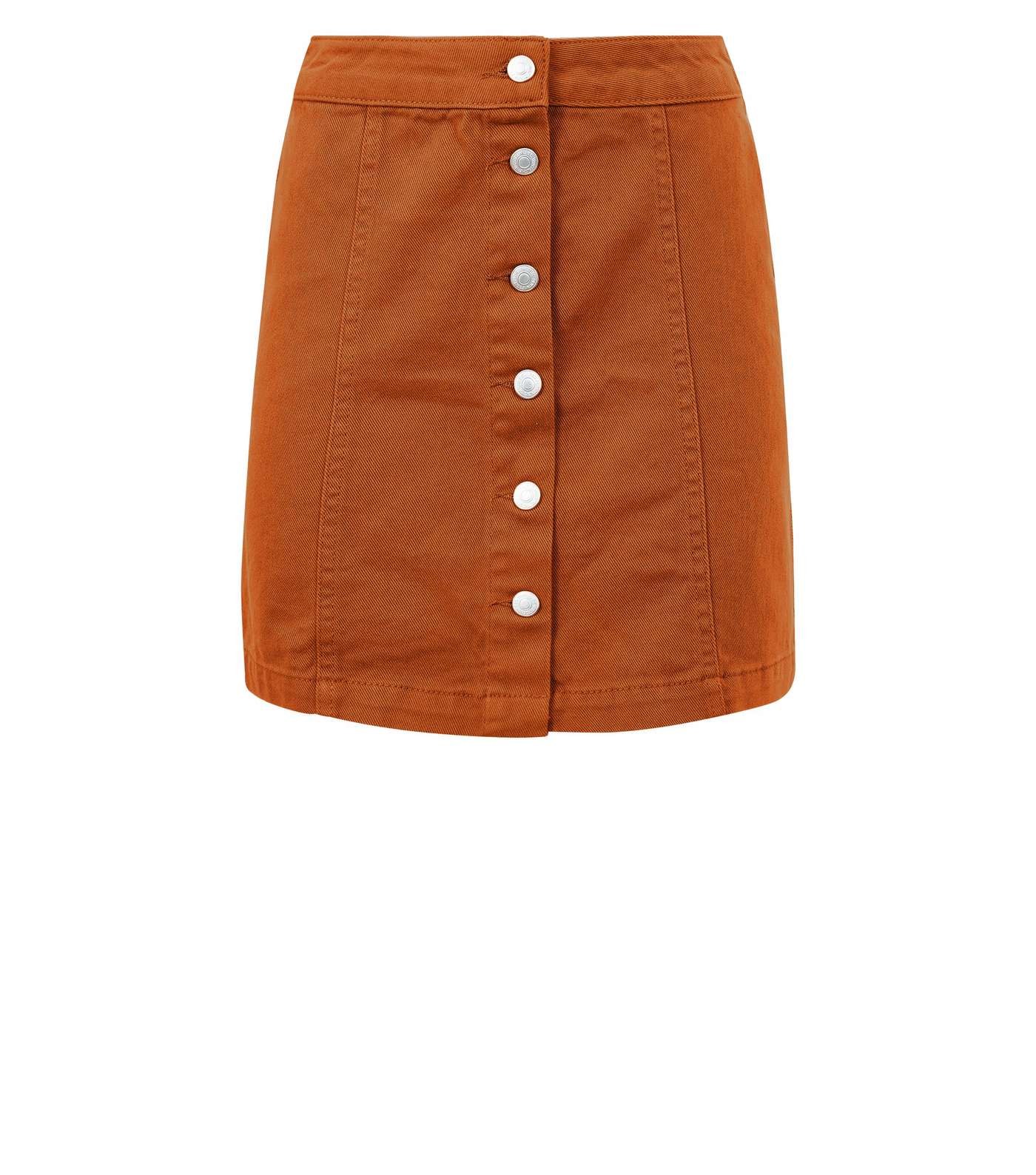 Rust Denim Button Front A-Line Skirt Image 4