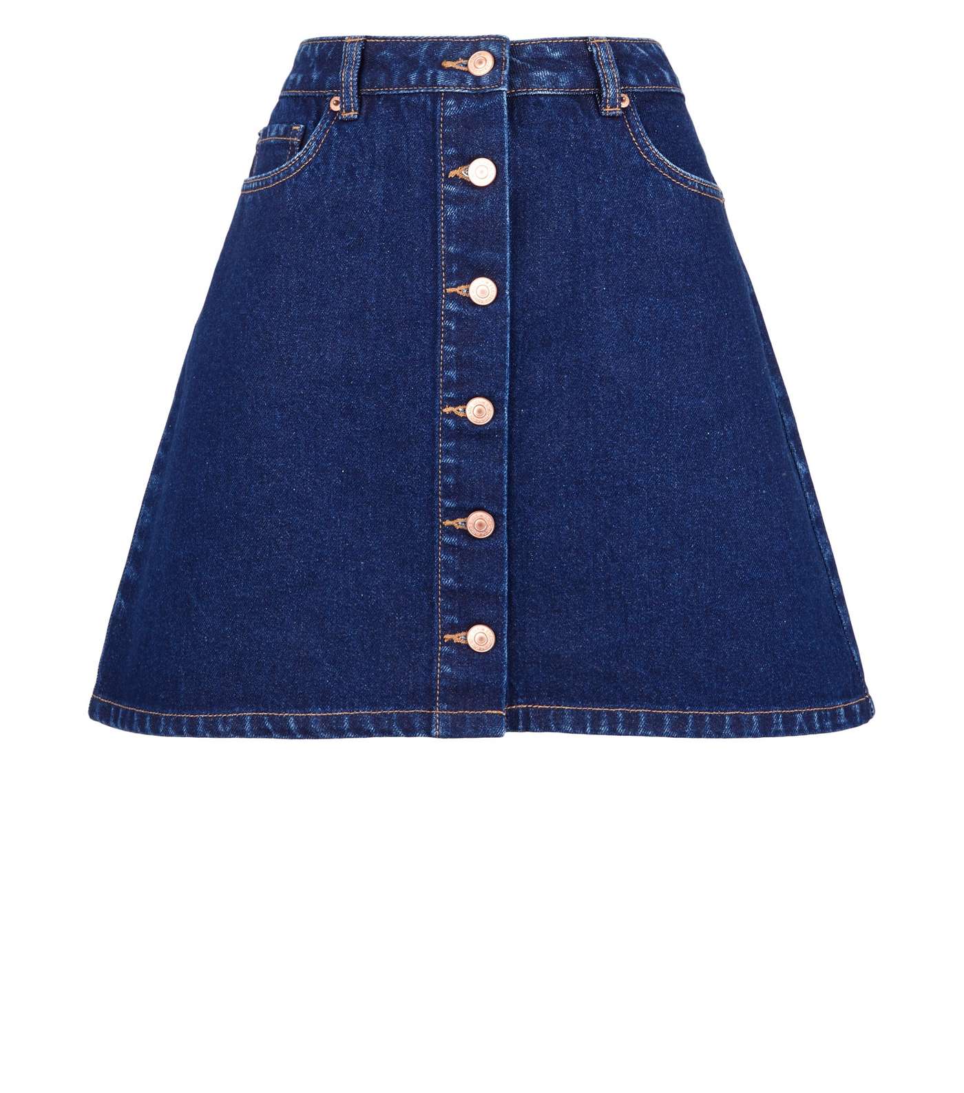 Blue Rinse Wash Denim Button Front A-Line Skirt Image 4