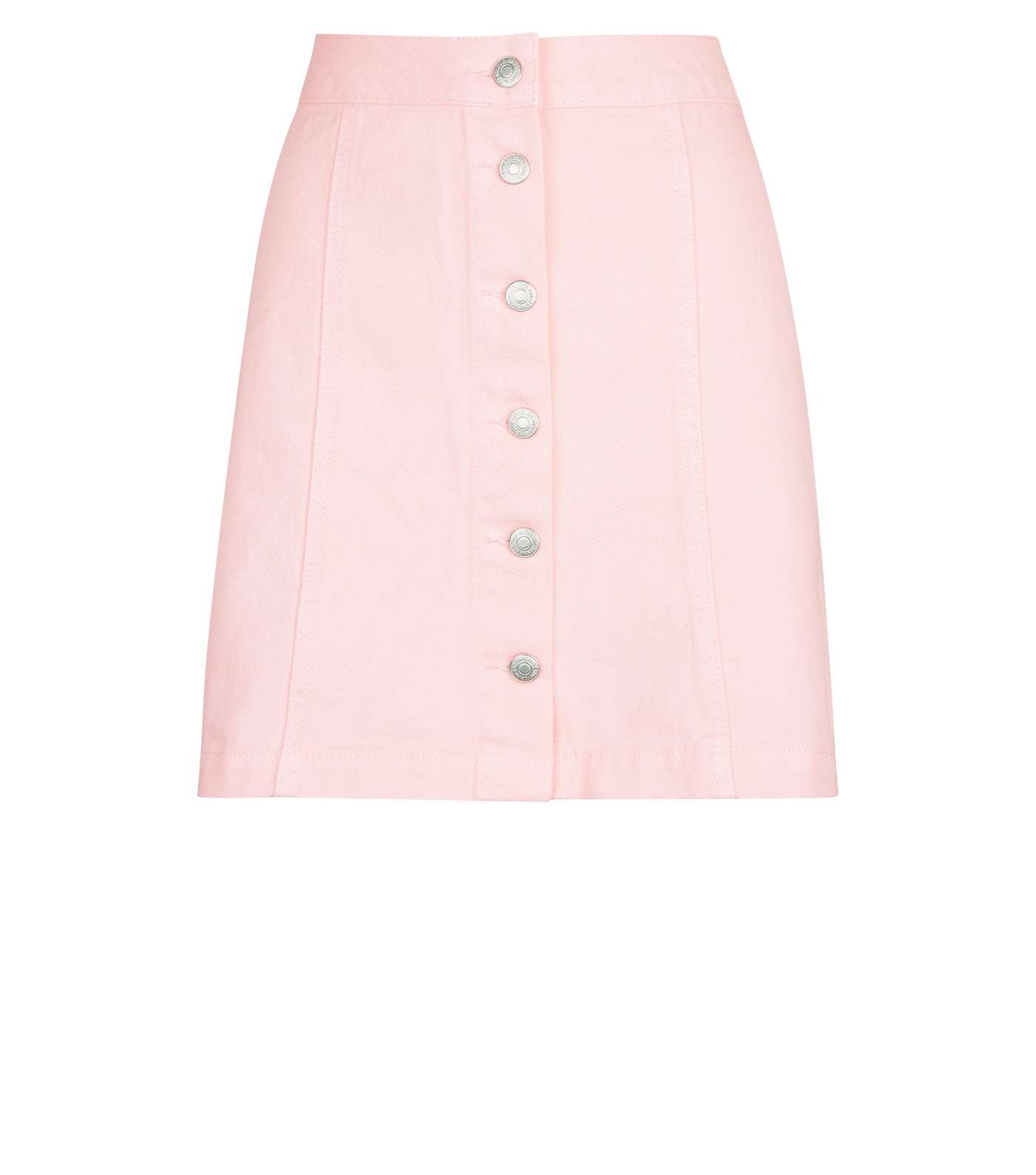 Pink Denim Button Front A-Line Skirt Image 4