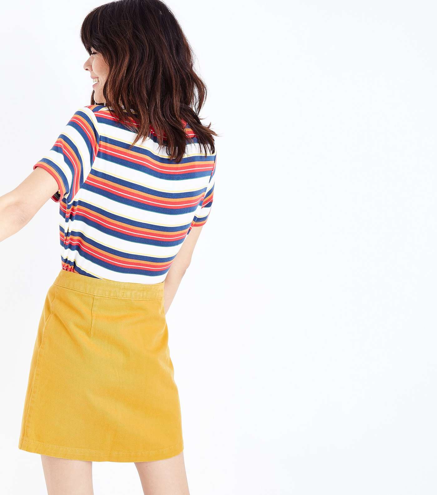 Mustard Denim Button Front A-Line Skirt Image 3