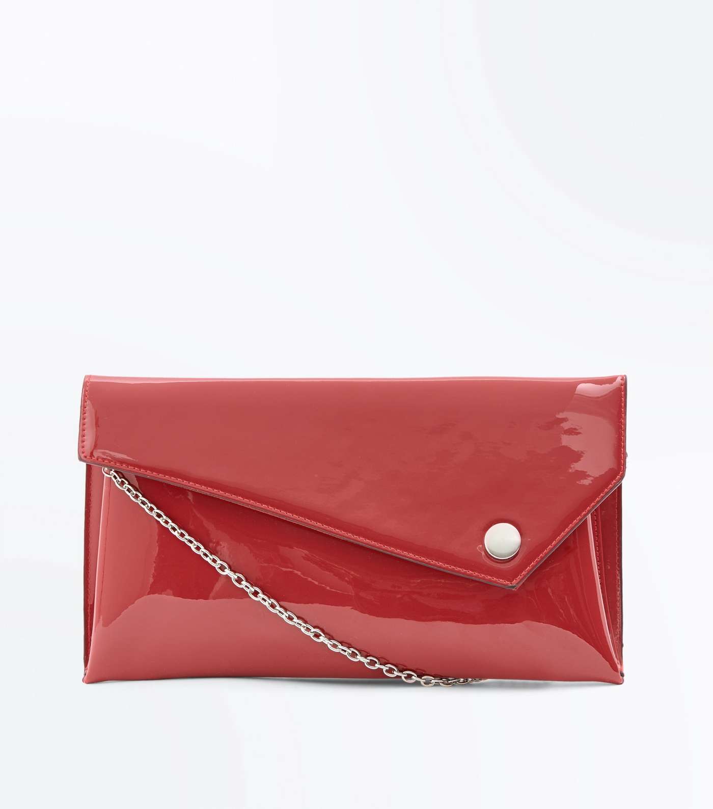 Red Patent Asymmetric Flap Clutch Bag
