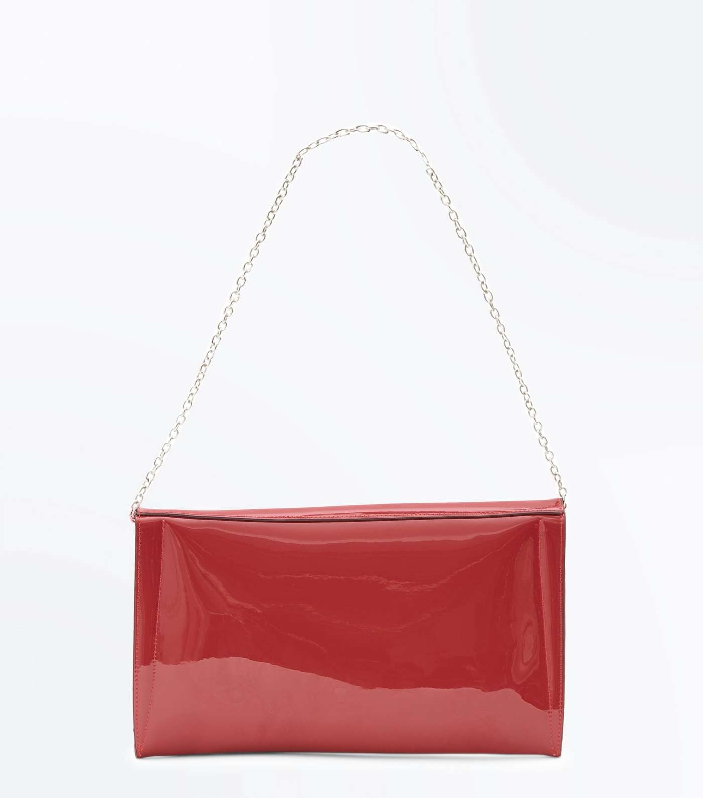 Red Patent Asymmetric Flap Clutch Bag Image 3