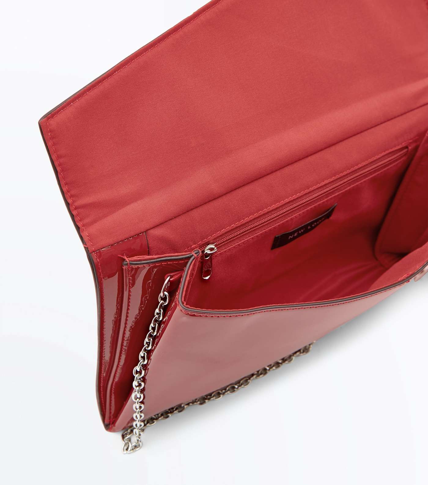 Red Patent Asymmetric Flap Clutch Bag Image 5