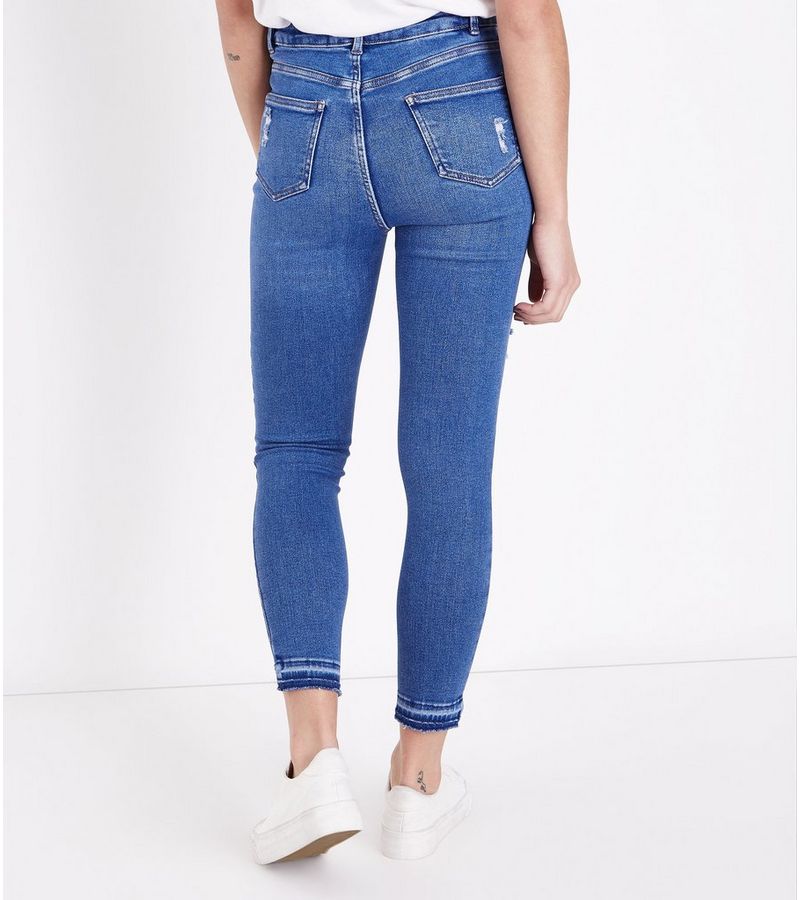 New Look Bright Blue High Waist Step Hem Skinny Dahlia Jeans at £27.99 ...