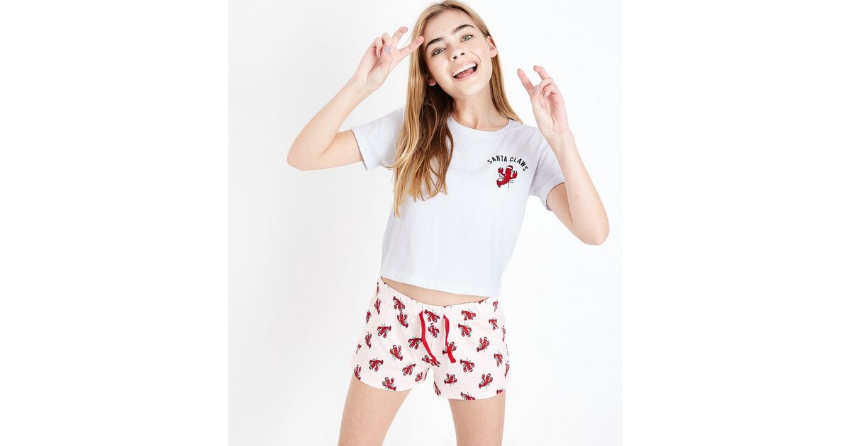 Ados - Ensemble pyjama de Noël rose à motif homard | New Look