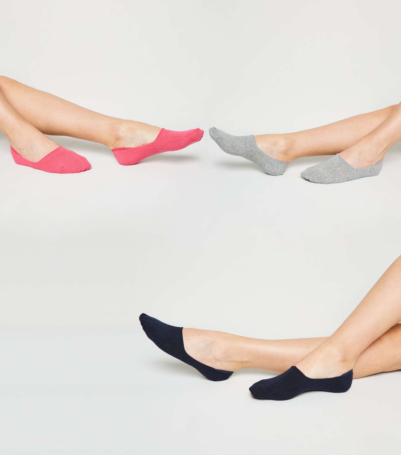 3 Pack Navy Grey and Pink Invisible Socks Image 2
