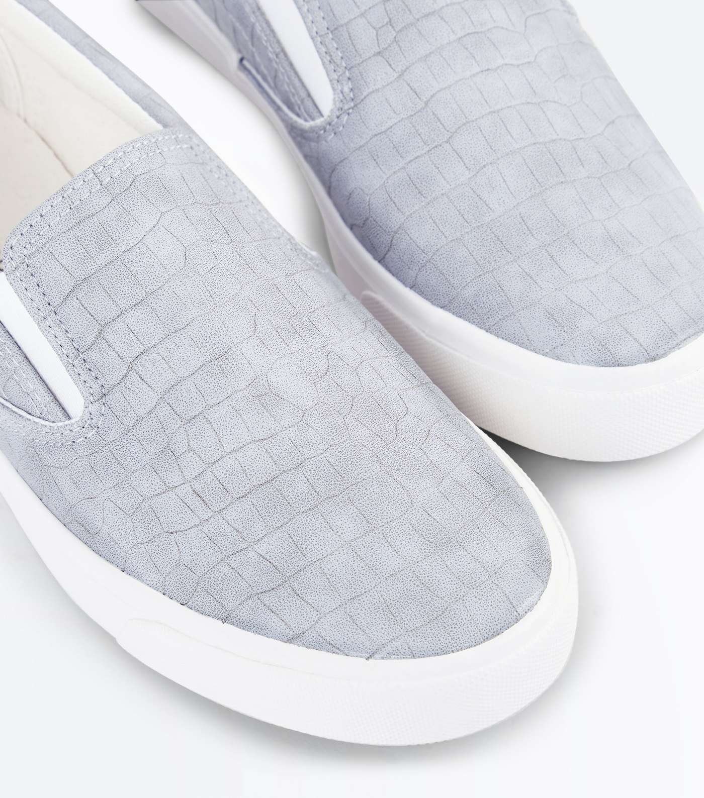 Grey Faux Croc Slip On Trainers Image 3