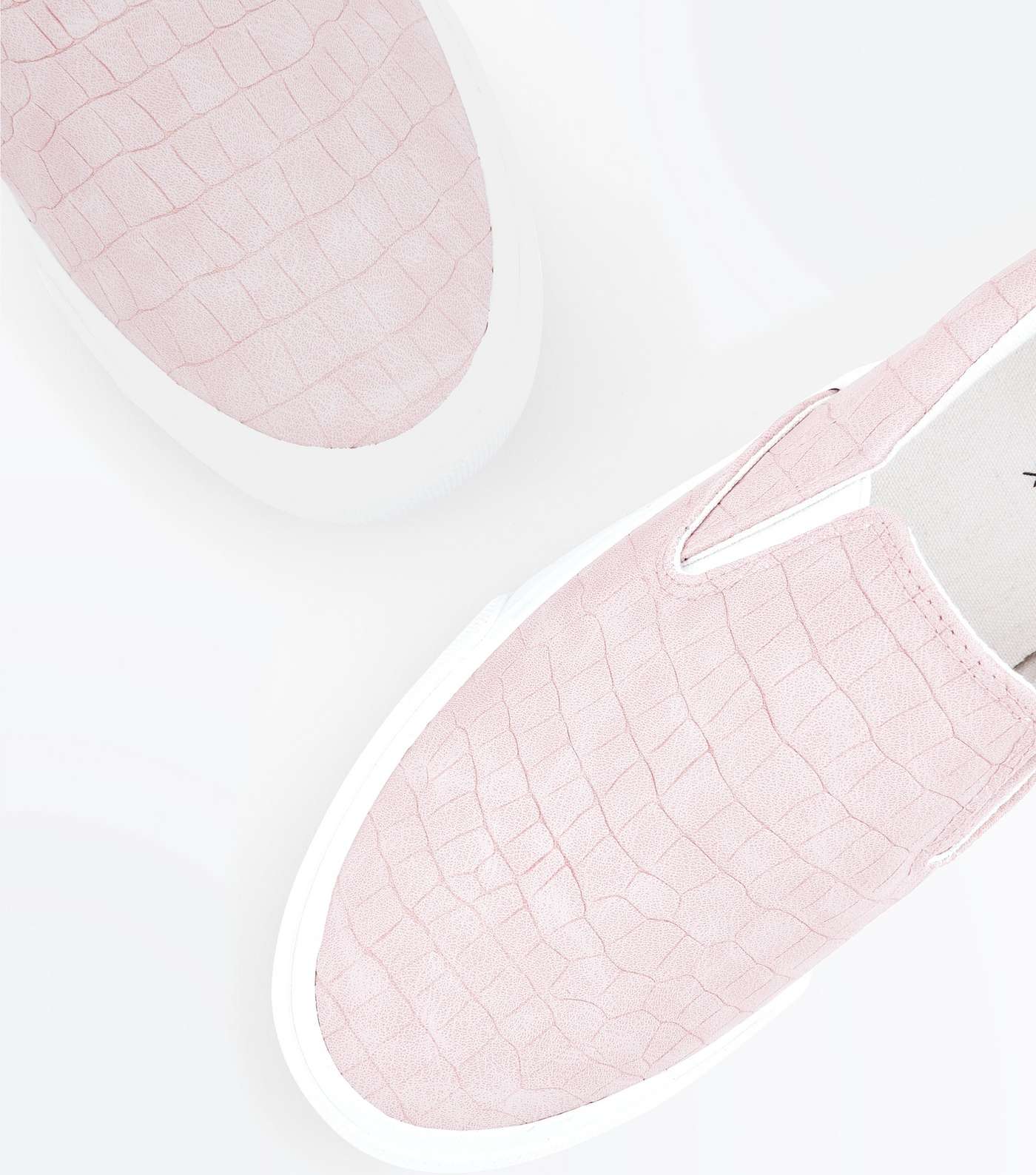 Pink Faux Croc Slip On Trainers Image 4
