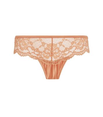 Orange Lace And Satin Thong | New Look