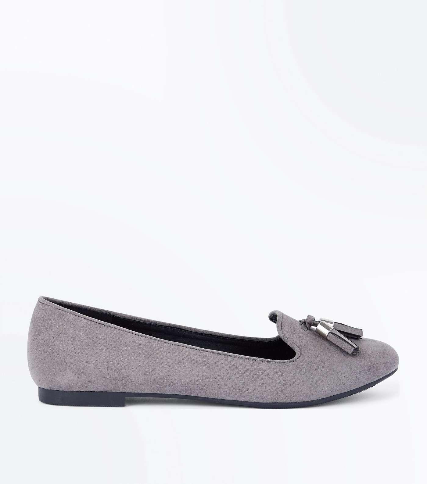 Grey Suedette Tassel Front Loafers