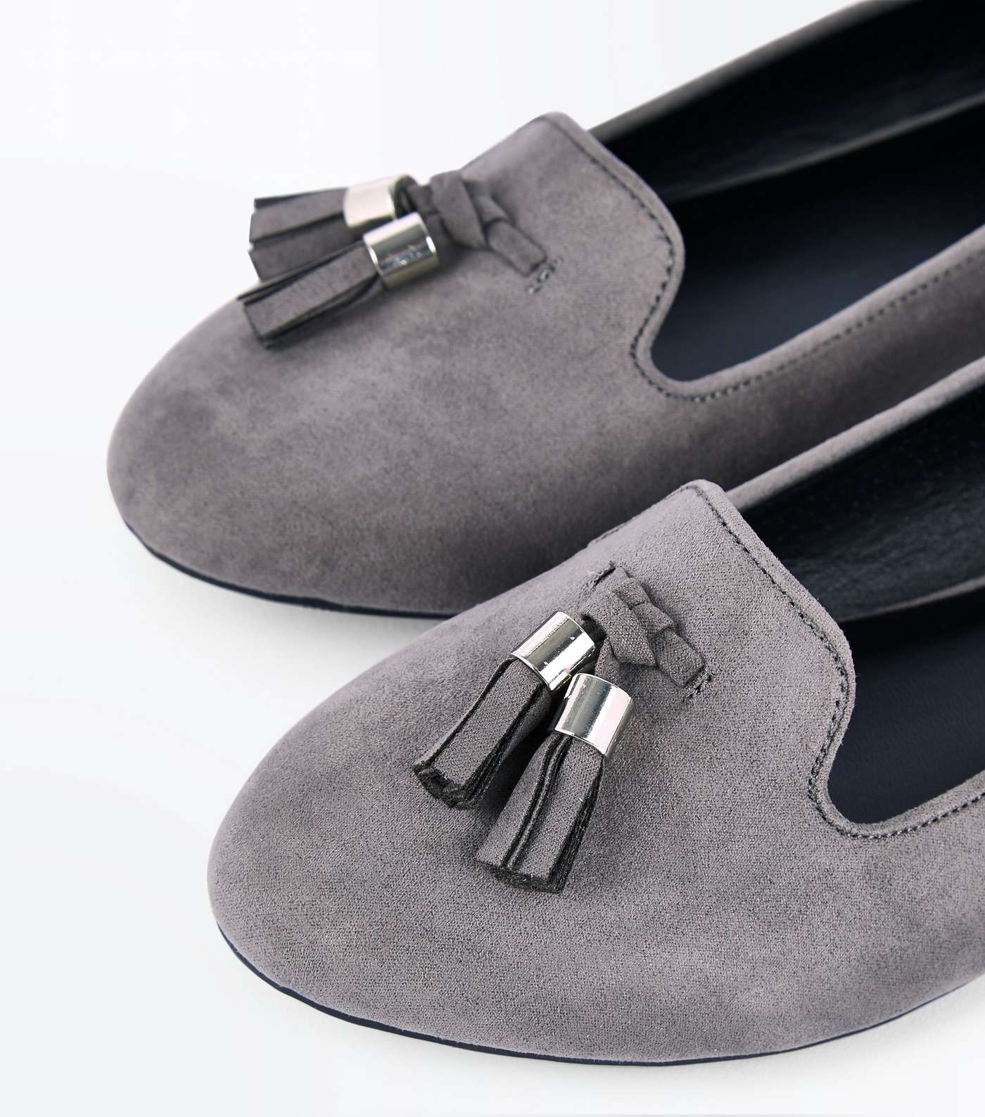 Grey Suedette Tassel Front Loafers Image 5