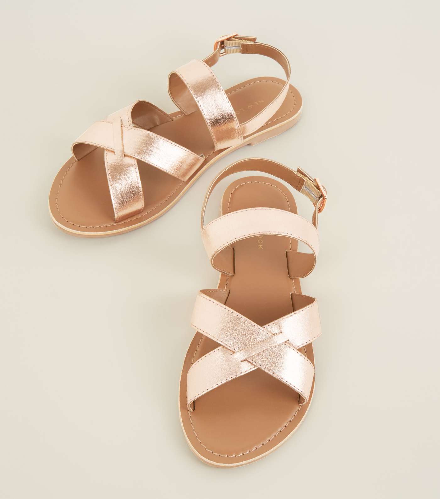 Rose Gold Leather Cross Strap Sandals Image 4