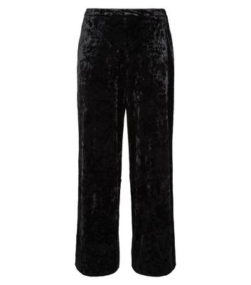 Petite Black Velvet Wide Leg Trousers 