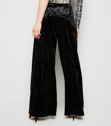 Petite Black Velvet Wide Leg Trousers 